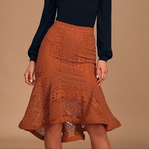 Lulus In High Spirits Rust Red Lace Midi Skirt